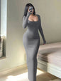 Women's Chic Soop Neck  Solid Long Sleeve Bodycon Dress,