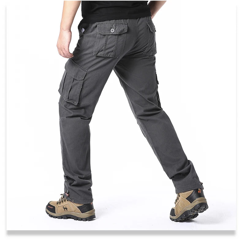 Large Pocket Loose Tactical Pants Elastic Waist Pure Cotton Casual Work Pants