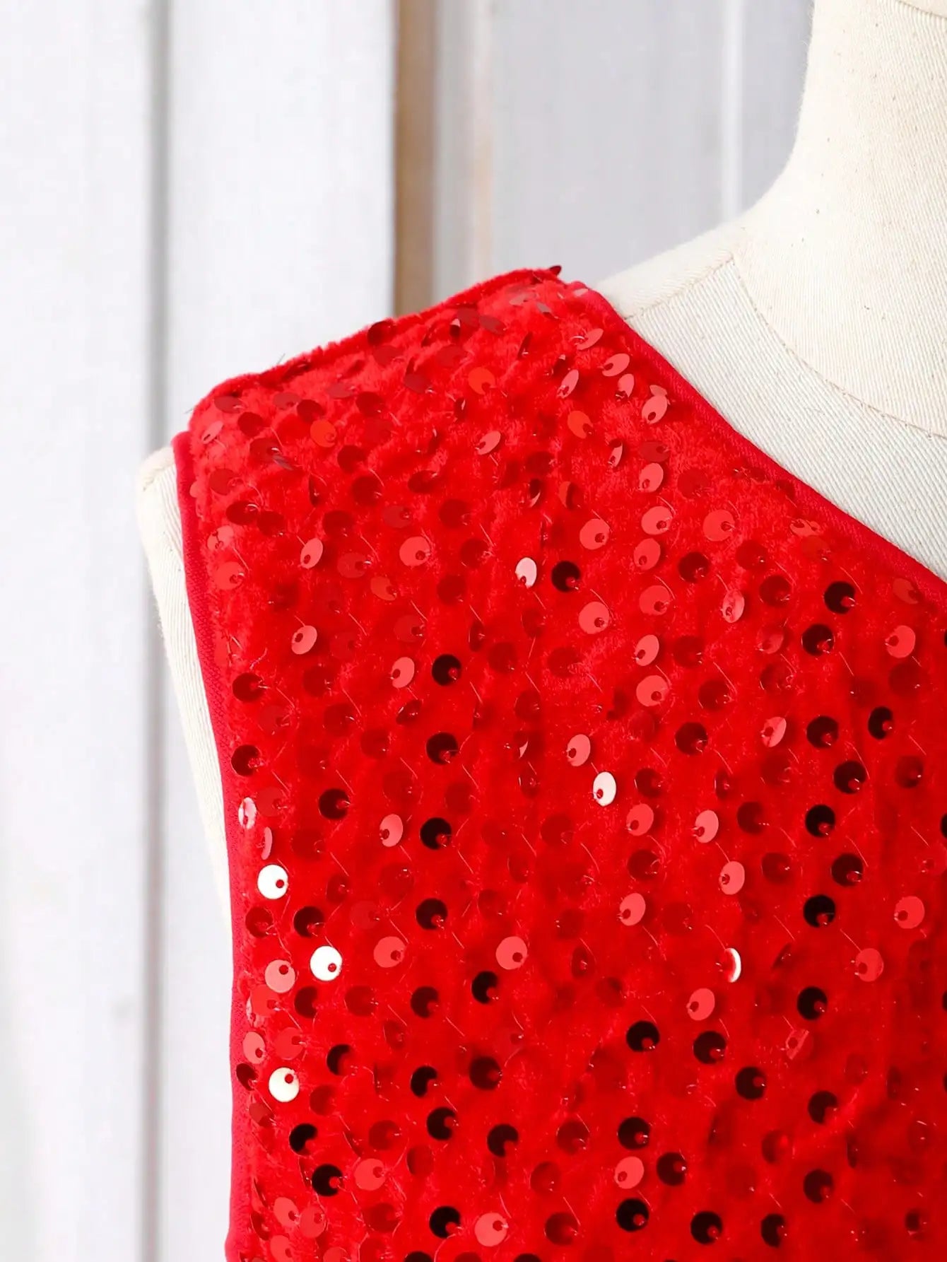 Red One-Shoulder Sequin High-Low Party Dress for Teen Girls