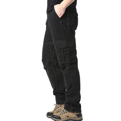 Large Pocket Loose Tactical Pants Elastic Waist Pure Cotton Casual Work Pants