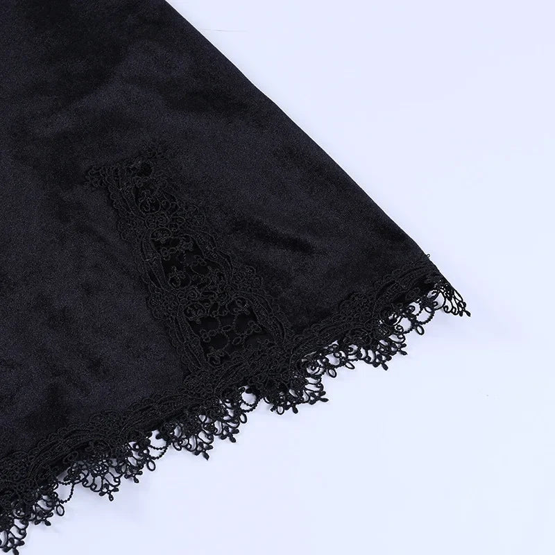 Dark Cross Vintage, Black Mini Dress with high Waist, Slit and  Spaghetti Strap