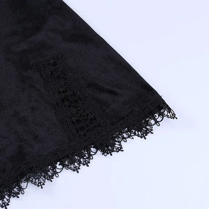 Dark Cross Vintage, Black Mini Dress with high Waist, Slit and  Spaghetti Strap