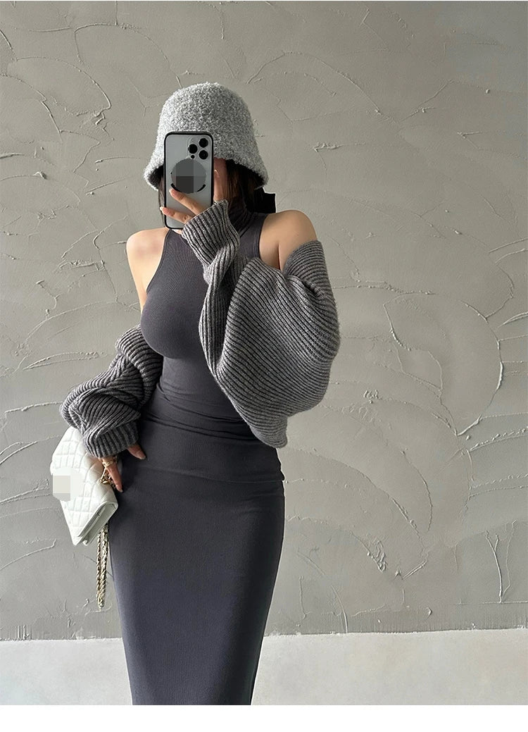 Elegant Red Sexy Bodycon Turtleneck Midi Dress for Women