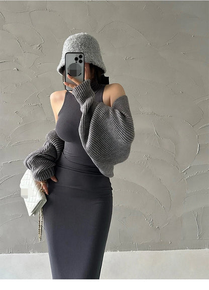 Elegant Red Sexy Bodycon Turtleneck Midi Dress for Women