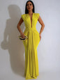 Elegant Ruched Bodycon Maxi Dress with deep V-neck for Women special evening out.