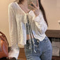 White Tie Up Summer Sunscreen Cardigan Women Long Sleeve Sheer Mesh Crop Tops Woman Casual Lace Thin Sun Protection Shirts😊

Women White Tie Up Sunscreen Long Sleeve Mesh Cardigan