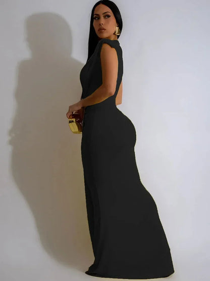 Elegant Ruched Bodycon Maxi Dress with deep V-neck for Women special evening out.