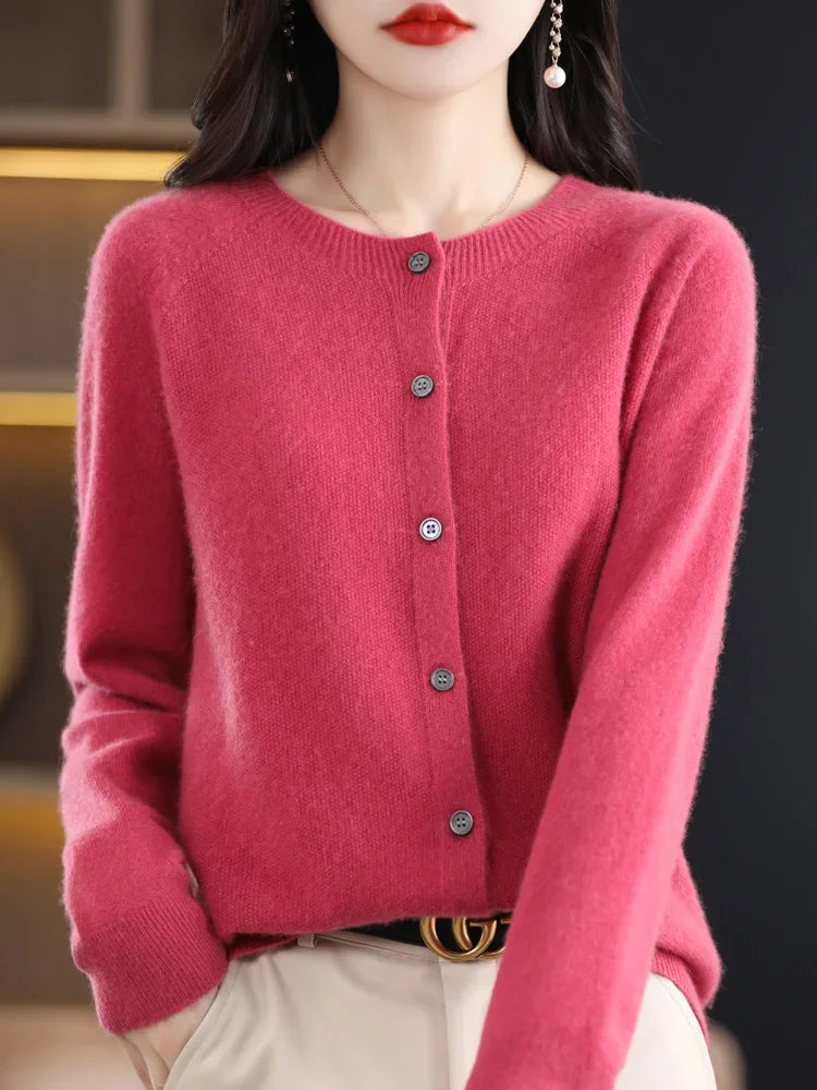 100% Merino Wool Long Sleeve Sweater/Cashmere Cardigan for Spring