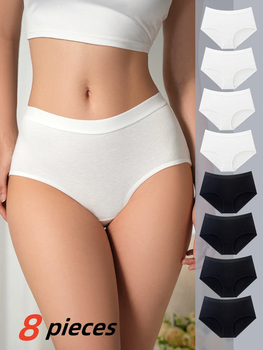 8 pieces of women's mid-high waist cotton breathable and soft underwear