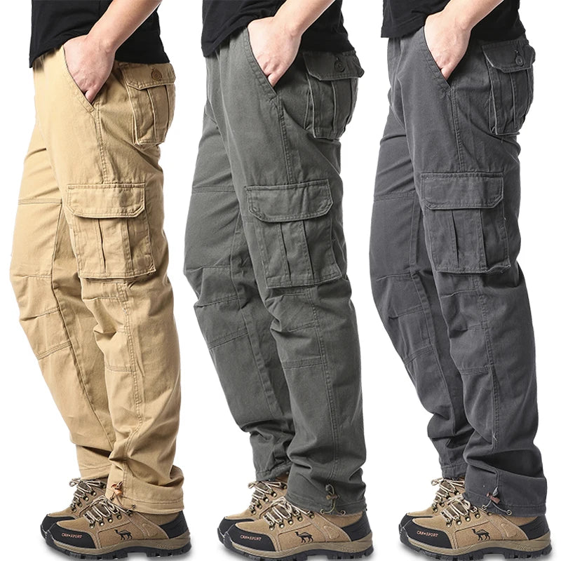 Large Pocket Loose Tactical Pants Elastic Waist Pure Cotton Casual Work Pants