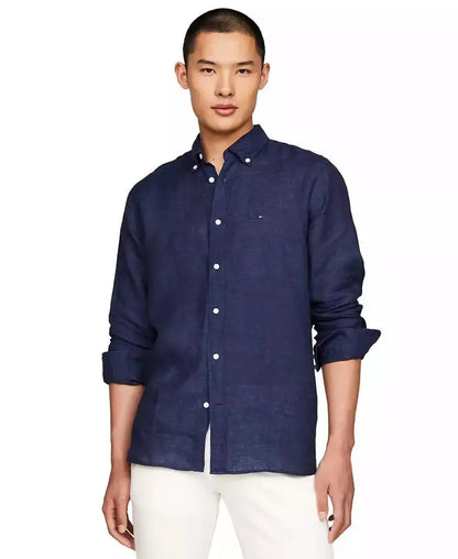 Men's Linen Button-Down Long Sleeve Shirt