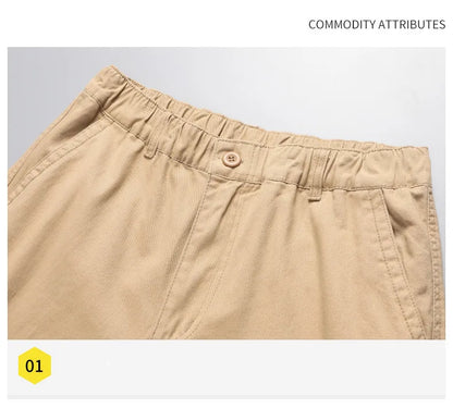 Large Pocket Loose Tactical Pants Elastic Waist Pure Cotton Casual Work Pants