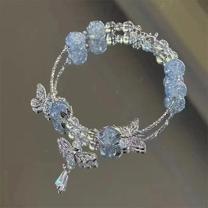 Glass Crystal Beaded Bracelets with Chic Butterfly Tassel Pendant  for Women