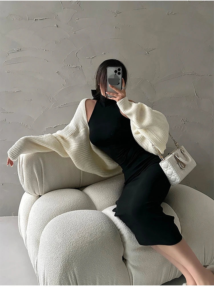 Elegant Red Sexy Bodycon Turtleneck Midi Dress for Women