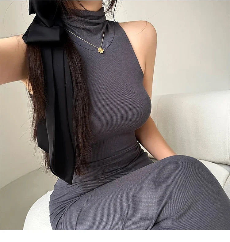 Elegant Red Sexy Bodycon Turtleneck Midi Dress for Women