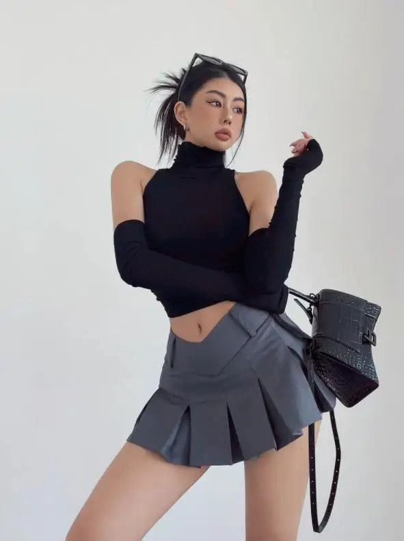 Sexy High Neck Pleated Tank Top