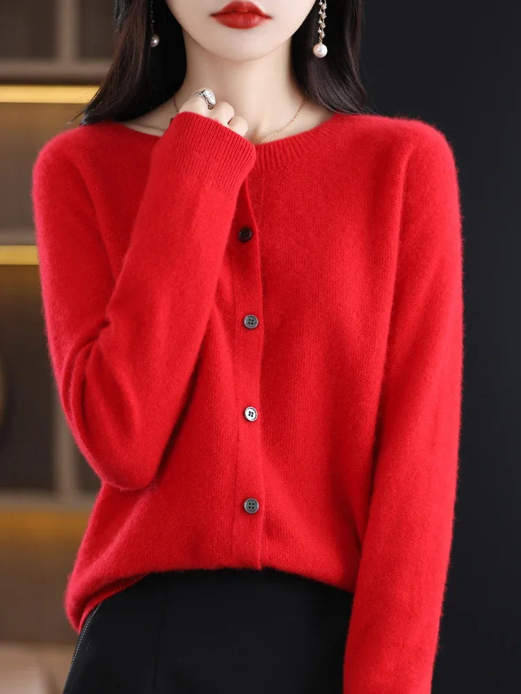 100% Merino Wool Long Sleeve Sweater/Cashmere Cardigan for Spring