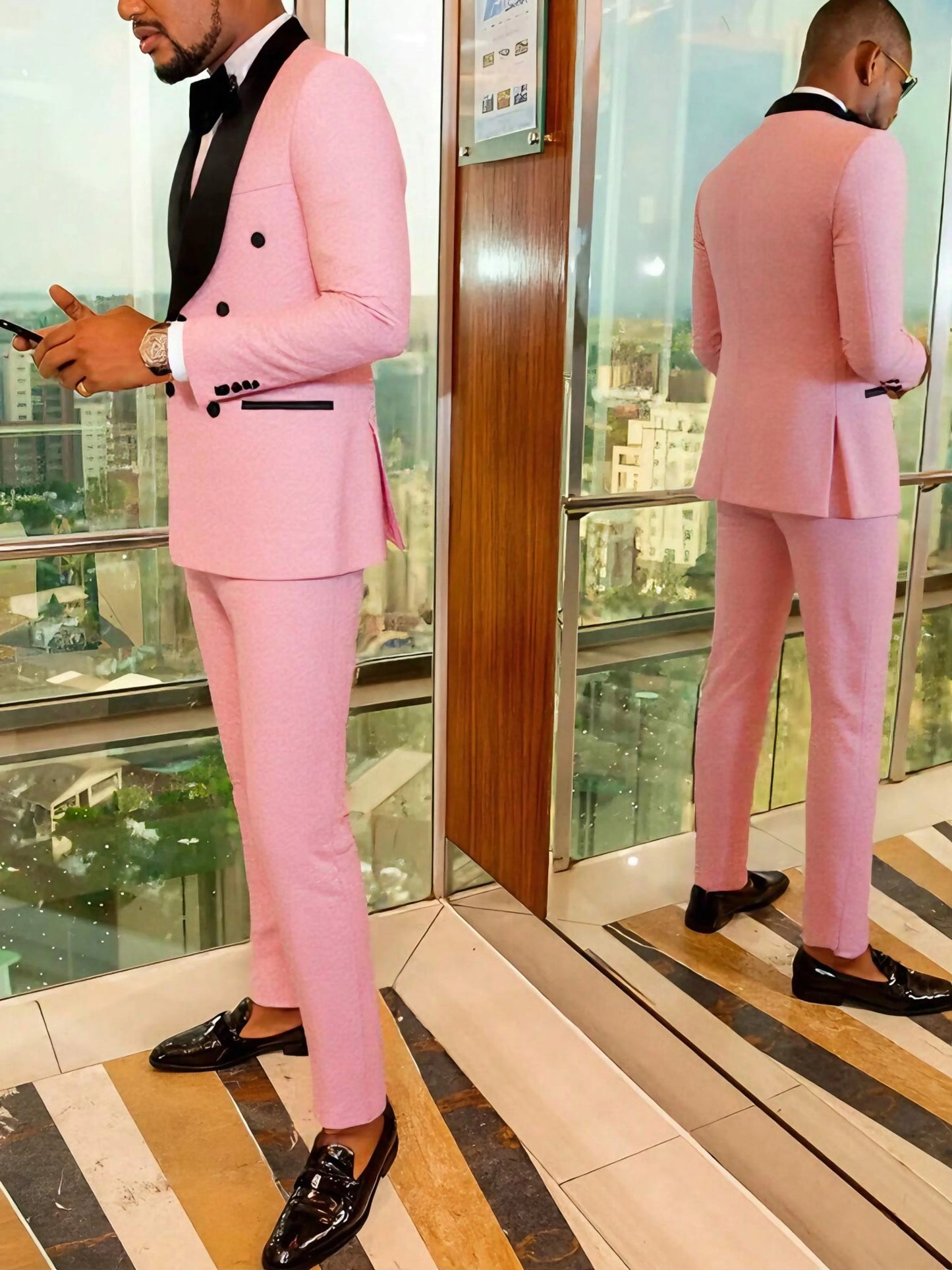 Men's two-piece slim-fitting, siinlge breasted, floral/paisley tuxedo suit