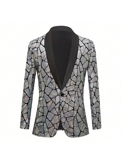 Men's shiny sequin suit jacket, single-breasted fashionable tuxedo