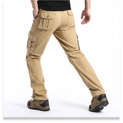 Large Pocket Loose Tactical Pants Elastic Waist Pure Cotton Casual Work Pants