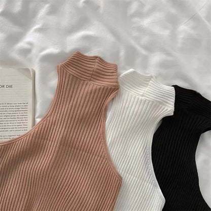 Women Summer Knit Cross Neck Crop Tops
