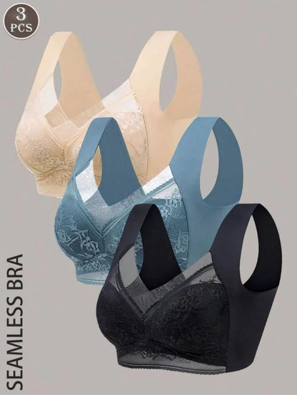 3-piece - Seamless lace bra set for women