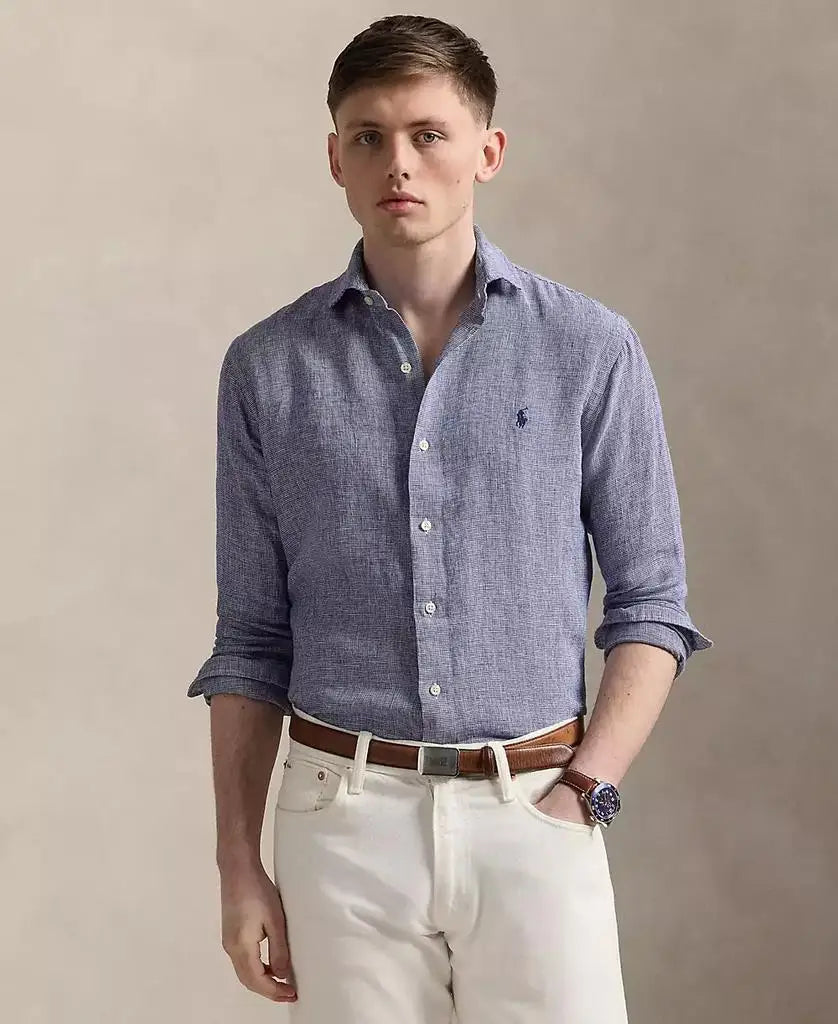 Men's Classic-Fit Houndstooth Linen Shirt