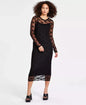Women's Lace Long-Sleeve Crewneck Midi Dress
