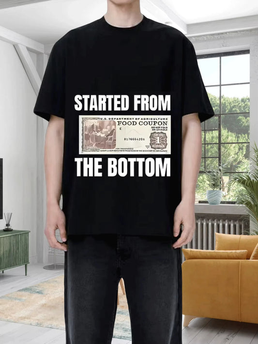 Men "Started From Bottom Food Stamp Coupon" Vintage Washed T Shirt