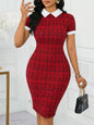 Elegant Plaid Collar Dress for Women, Slim Fit Mid-Length