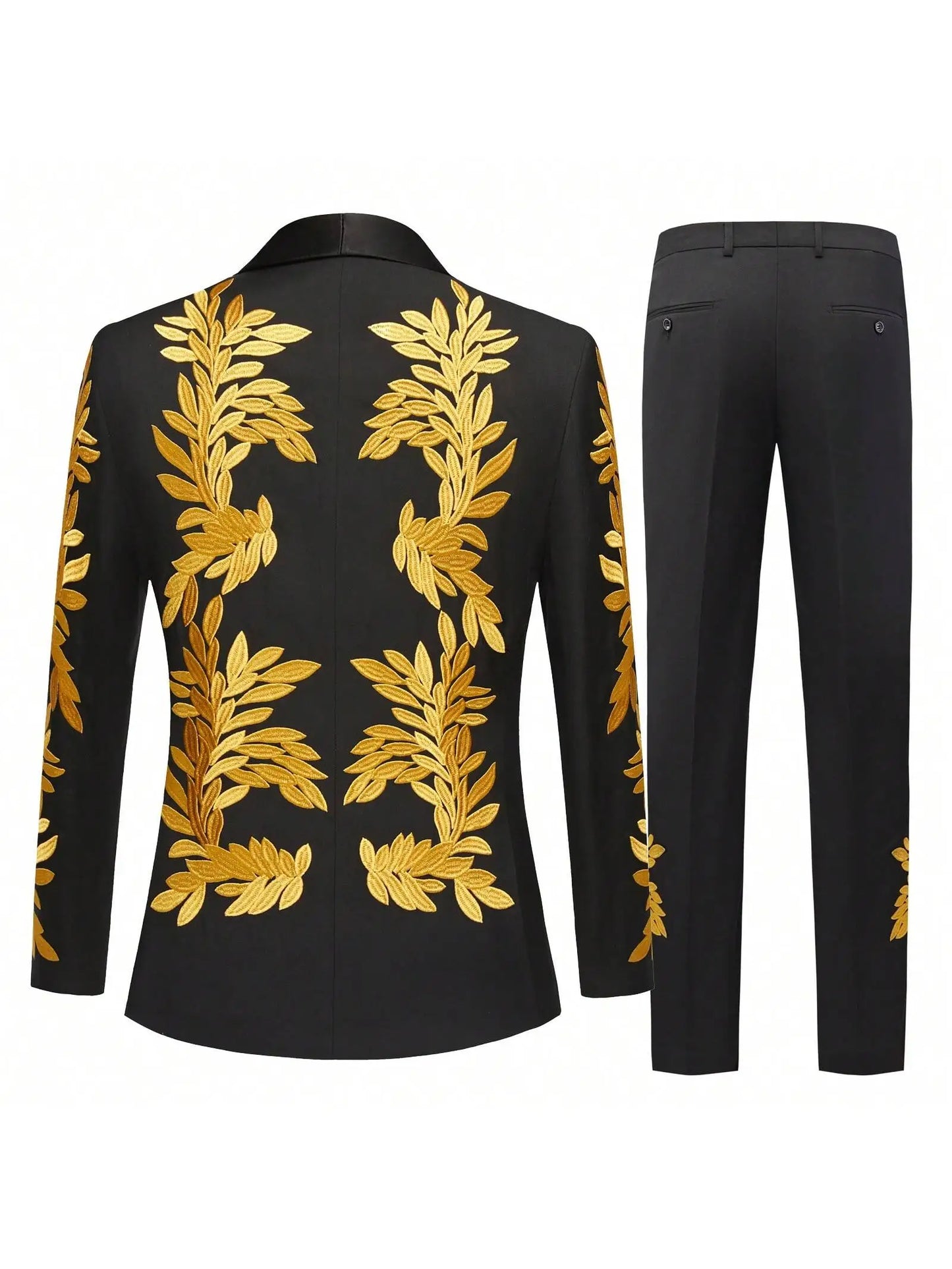 Men's floral embroidery slim-fitting single-button two-piece suit.