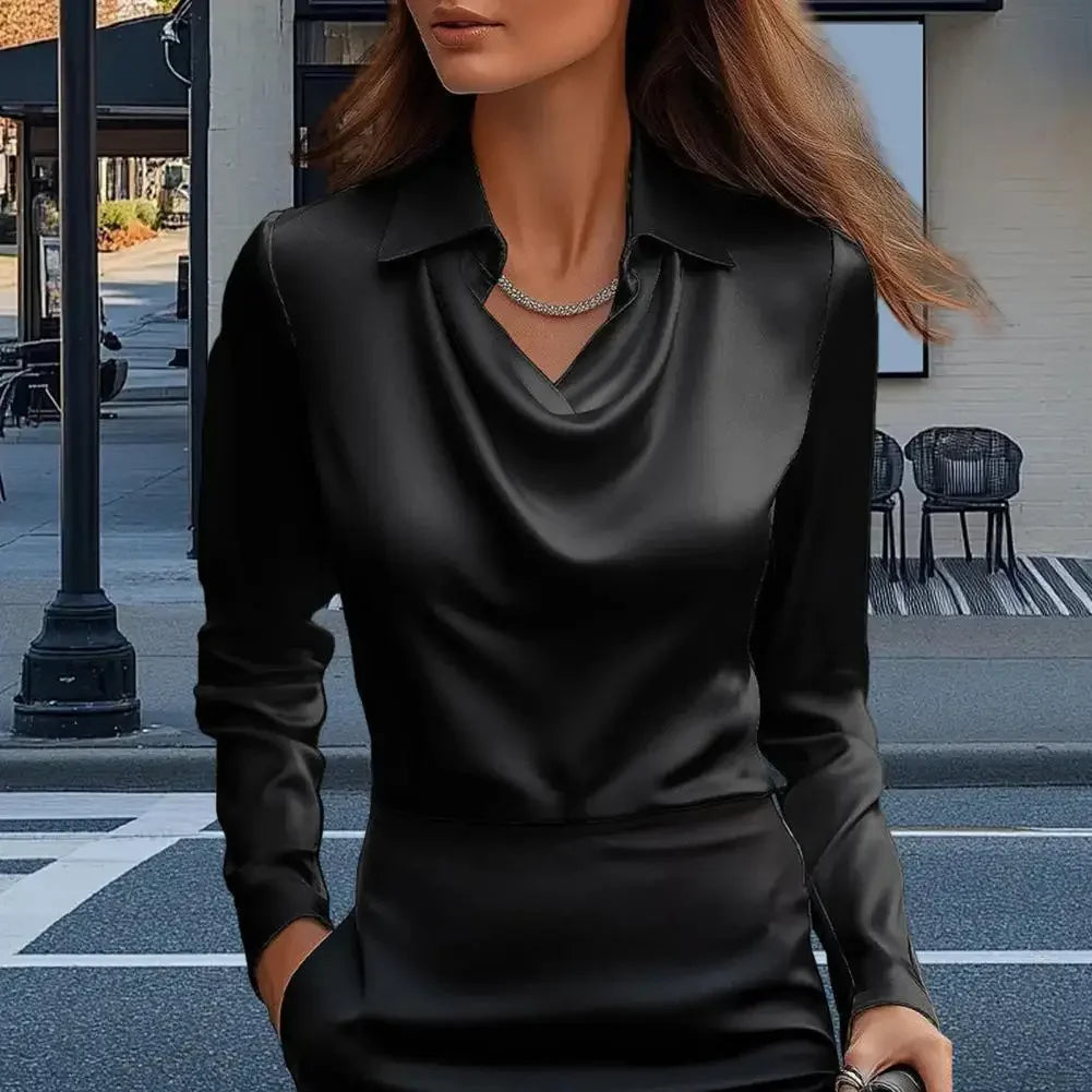 Satin/Silk Elegance Women's Vintage Long Sleeve Blouse