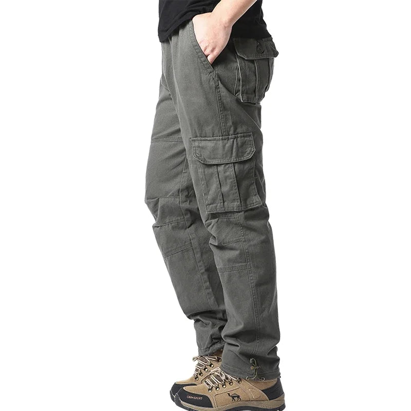 Large Pocket Loose Tactical Pants Elastic Waist Pure Cotton Casual Work Pants
