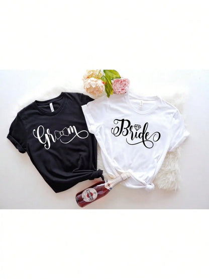 Bride And Groom -Wedding Celebration T Shirts 100% Cotton Crewneck