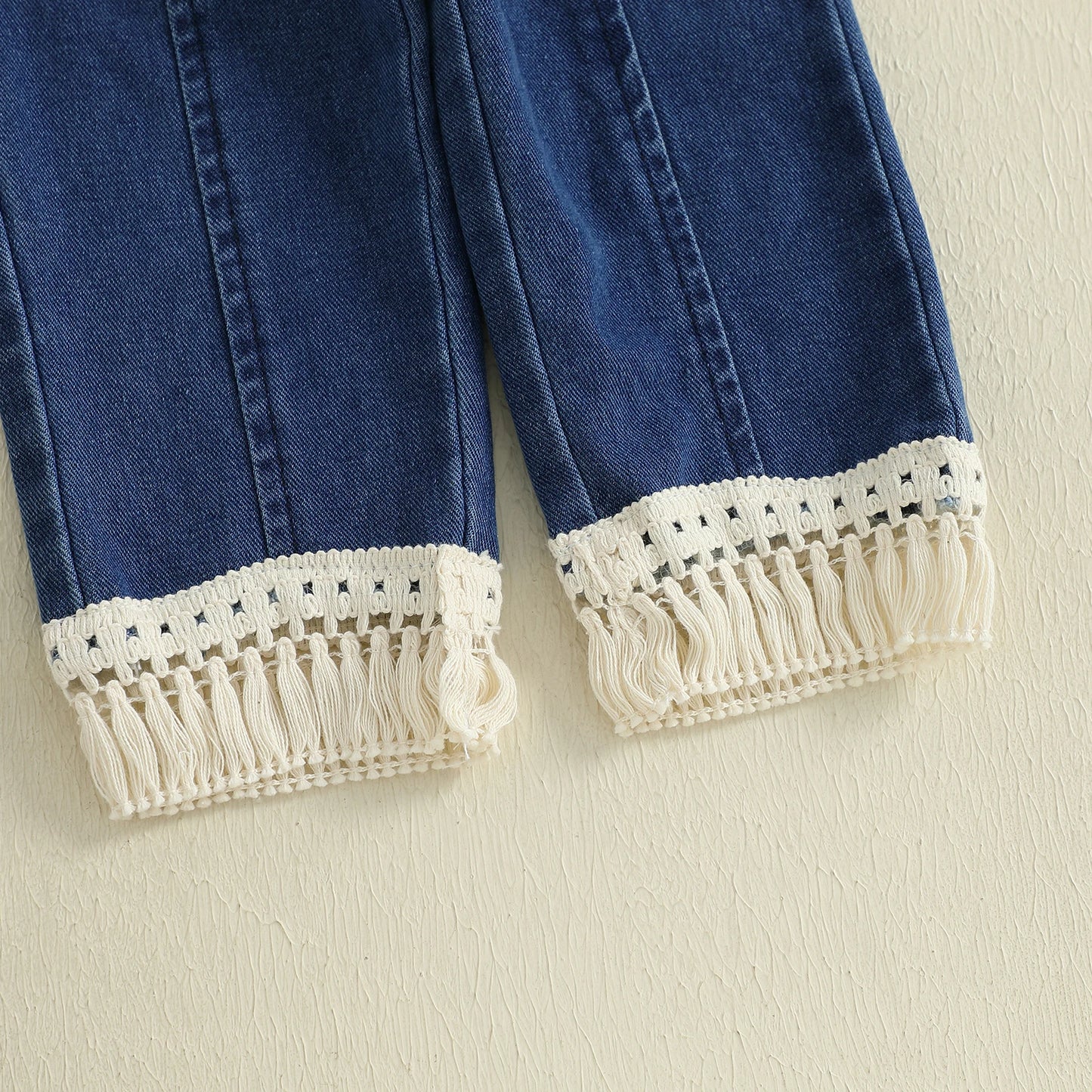 Kids Girls Pants Set, Sleeveless Knit Camisole with Elastic Waist Tasseled Jeans