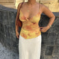 Women Summer Vintage Sleeveless Spaghetti Strap Floral Print Crop Top