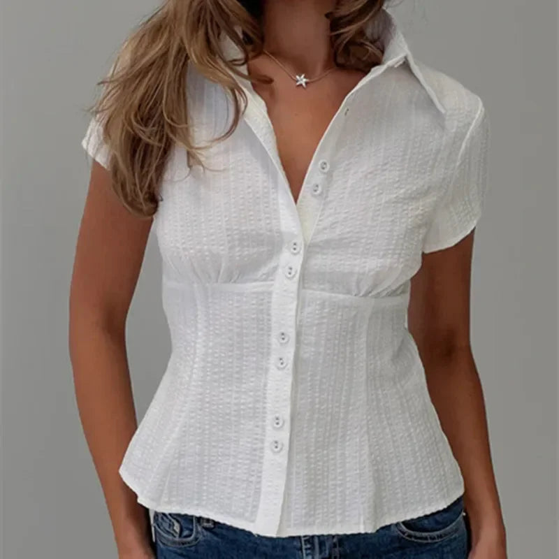 Women's  Short Sleeve Plaid Button Down Shirt