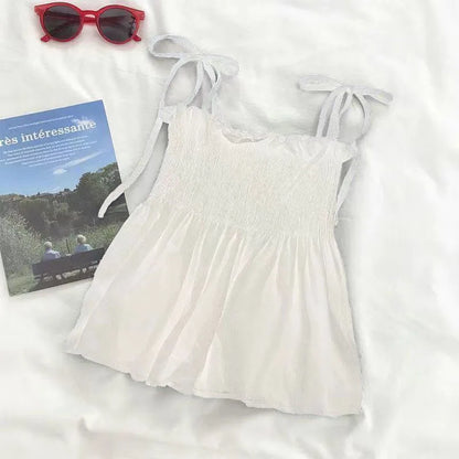 Backless Cropped Camisole with Ruffles and Bows at shoulders