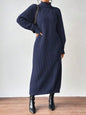 Black Turtleneck Ribbed Knit Long Sleeve Sweater Dress for Women