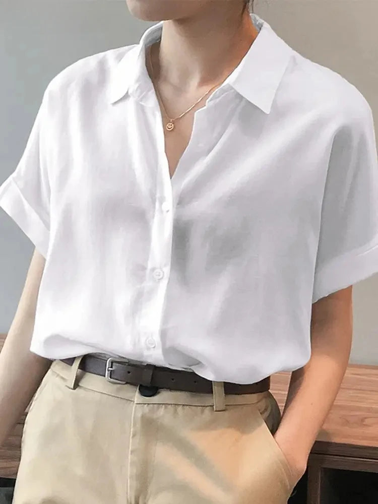 Summer Oversized  Button Down Short sleeved Women Shirt