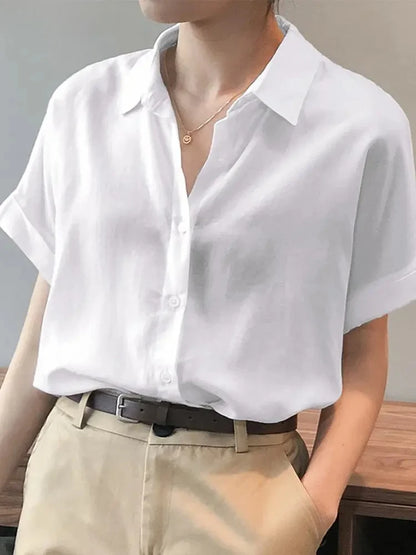 Summer Oversized  Button Down Short sleeved Women Shirt