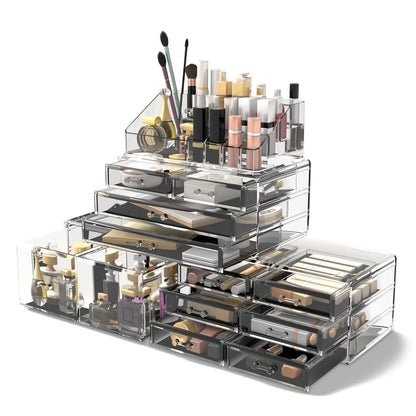 Makeup Cosmetic Organizer with 12 Drawers with Display Boxes & Case (Black)
