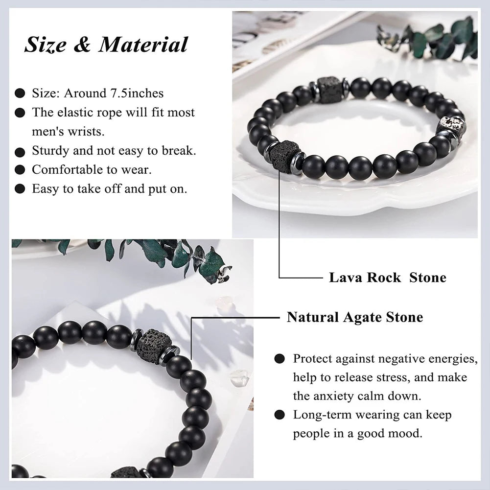 Mens Beaded Bracelet Matte Lava Rock Volcanic Stone Beads