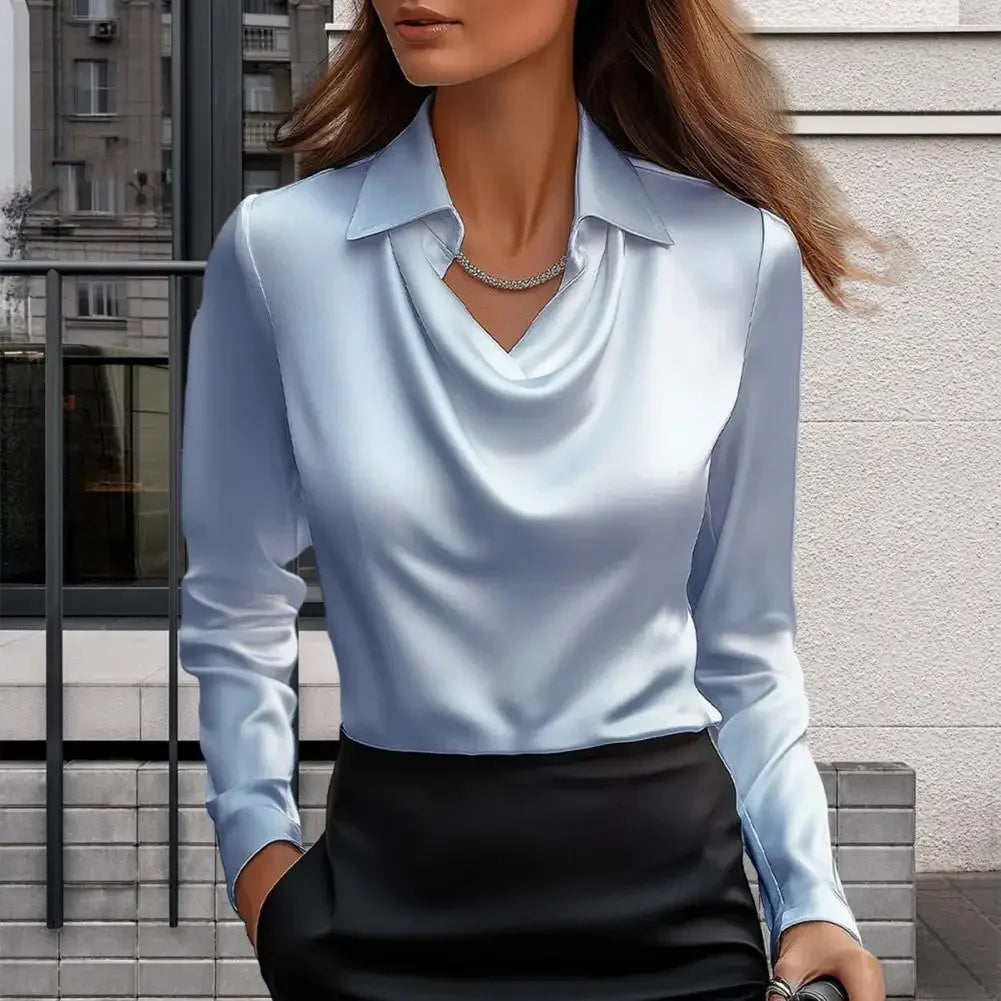 Satin/Silk Elegance Women's Vintage Long Sleeve Blouse