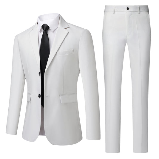 Men's White Two-Piece Wool Business  Suit