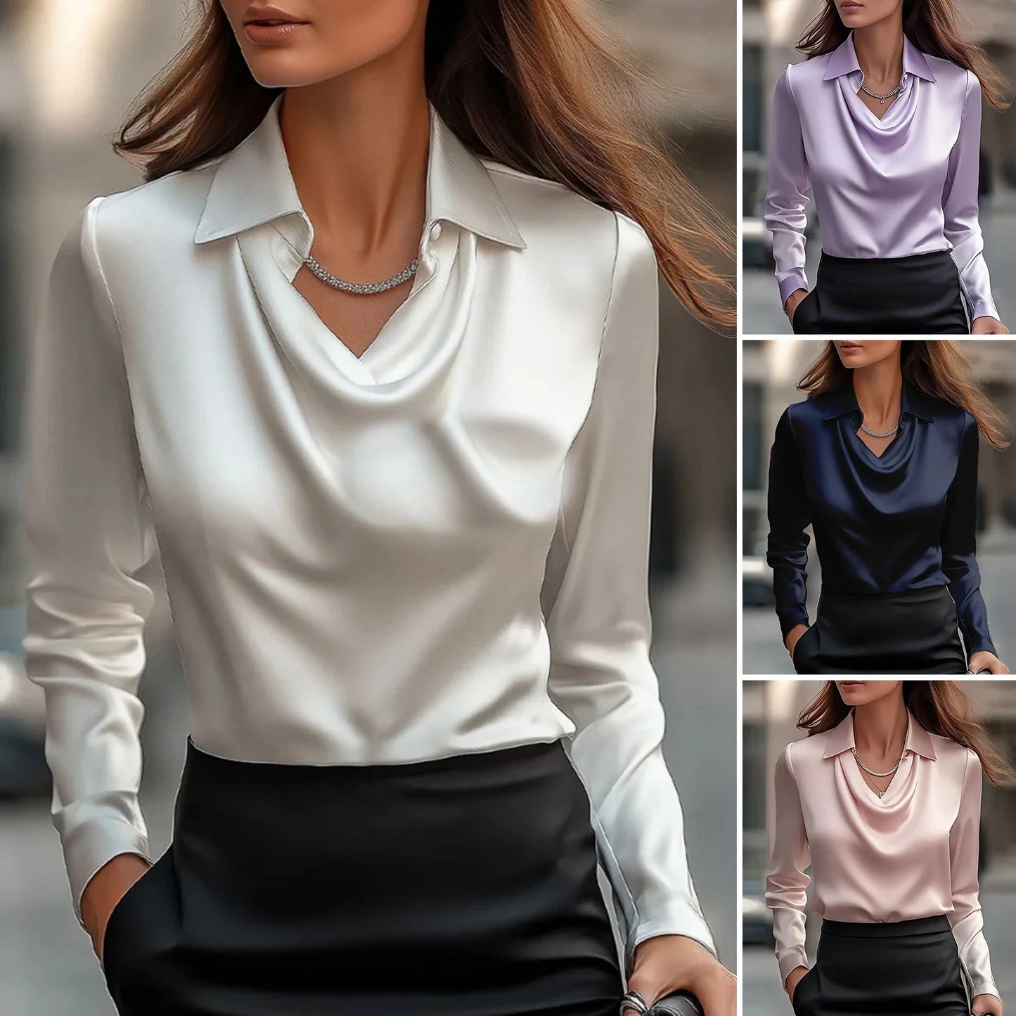 Satin/Silk Elegance Women's Vintage Long Sleeve Blouse