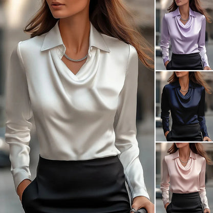 Satin/Silk Elegance Women's Vintage Long Sleeve Blouse