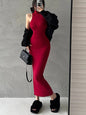 Elegant Red Sexy Bodycon Turtleneck Midi Dress for Women