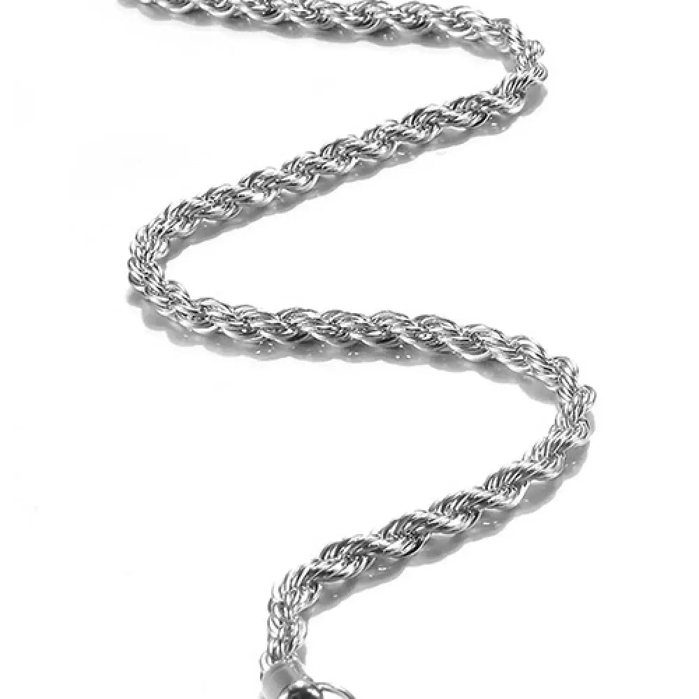 Silver 18/20/22/24 Inch 4mm Twisted Rope Chain Unisex Necklace