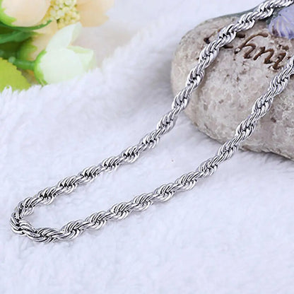 Silver 18/20/22/24 Inch 4mm Twisted Rope Chain Unisex Necklace